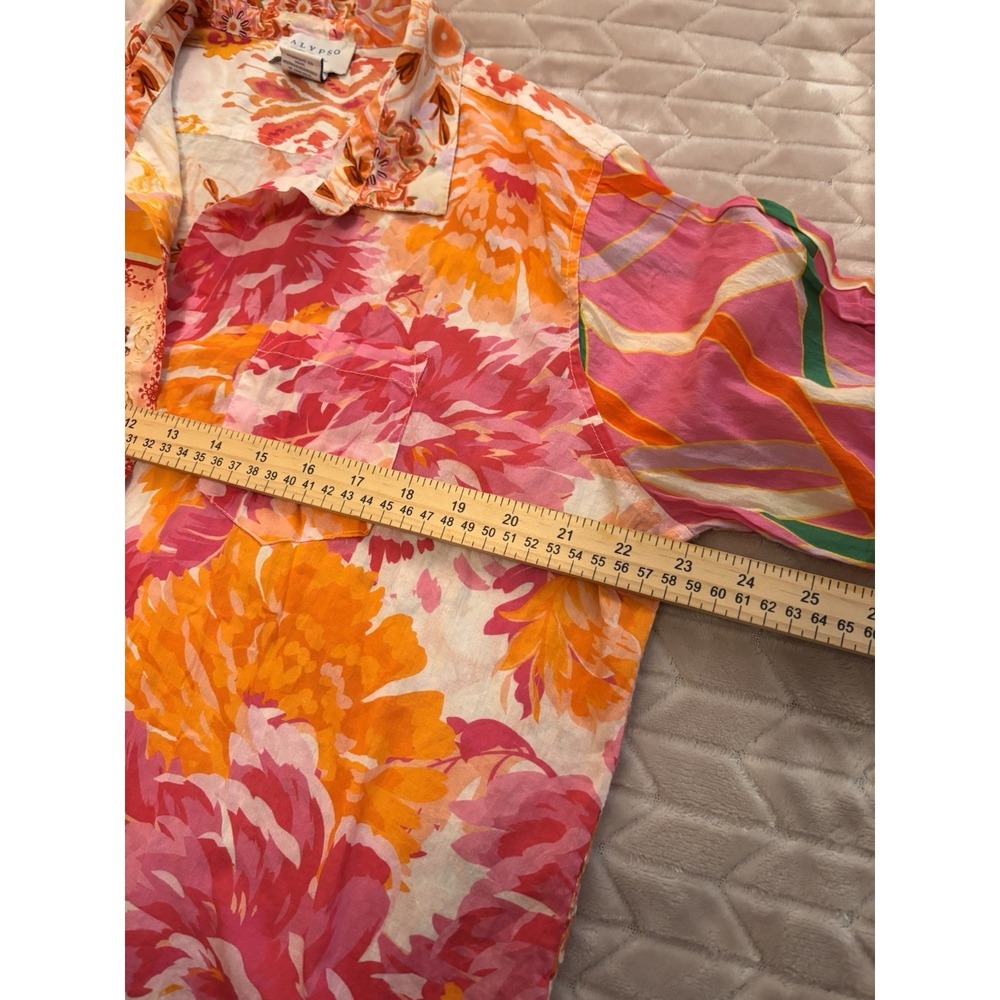 Calypso St. Barth Pink & Orange Floral Button-Up Blouse - Picture 13 of 16